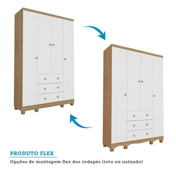 Conjunto Quarto De Bebê Completo Com Berço Americano E Guarda Roupa 4 Portas Com Janelas Mimo Espres - Espresso Móveis - Image 9