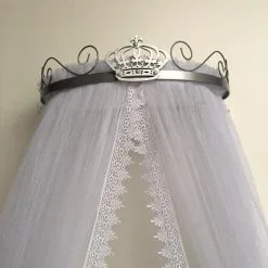 Dossel Coroa Prata Mosquiteiro Tule Guipir - Berço De Luxo