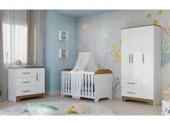 Móveis Peroba Quarto Completo Bebê Moveis Peroba Tedy Popy Retrô MDF 3 Pts