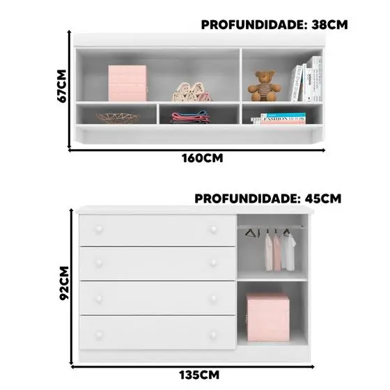 Conjunto Quarto Para Bebê Completo 100% MDF Branco Eliana Shop JM Baby - Image 4