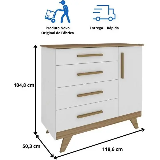 Quarto Bebê Retrô Completo Com Guarda Roupa 4 Portas Berço Mini Cama Cômoda 4 Gavetas Móveis Peroba - Image 8