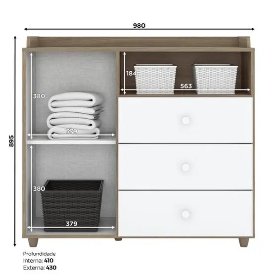 Quarto De Bebê Completo Com Berço 3 Em 1 Guarda-Roupa 3 Portas E Cômoda Giz De Cera Espresso Móveis - Image 4