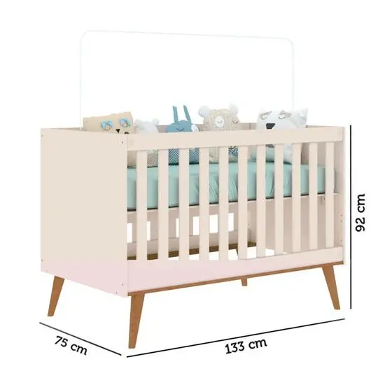 Berço Americano 3 Em 1 Retrô Ludmila Rosê Fosco Com Bétula Carolina Baby - Image 5