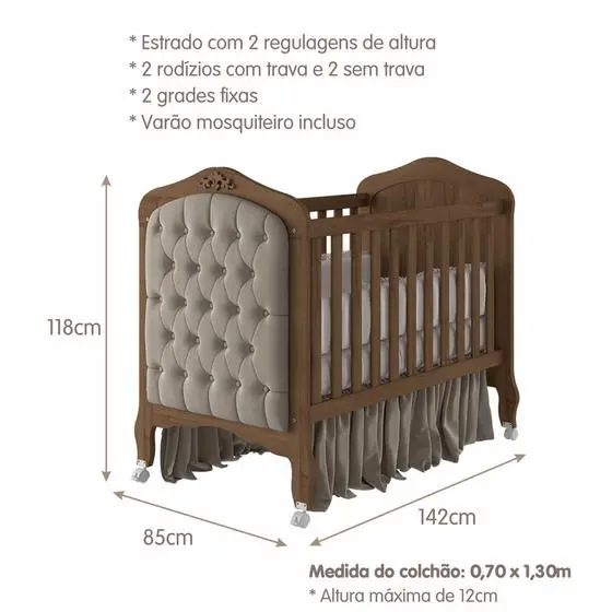 Quarto De Bebê 3 Peças Com Berço Capitonê Cômoda 4 Gavetas E Guarda Roupa 4 Portas 4 Gavetas Aquarel - Espresso Móveis - Image 2