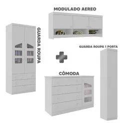 Quarto De Bebê 4 Peças 100% MDF Branco Elias Shop JM Baby