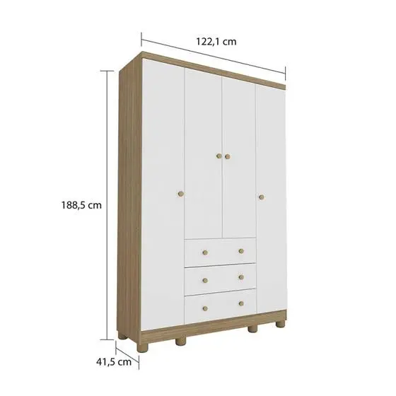 Conjunto Quarto De Bebê Completo Com Berço Americano E Guarda Roupa 4 Portas Com Janelas Mimo Espres - Espresso Móveis - Image 7