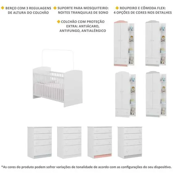Quarto Infantil Completo João E Maria Multimóveis Com Colchão, Berço, Guarda Roupa E Cômoda Bco/Col - Image 3