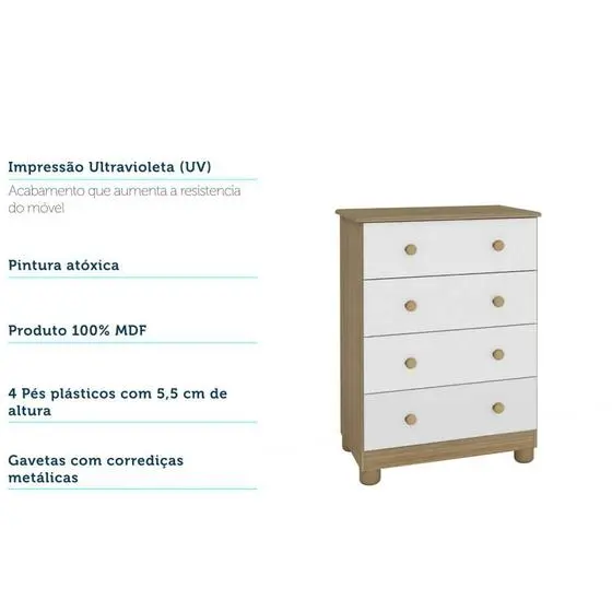 Kit Quarto Bebê Infantil Conjunto MDF Berço Americano Cômoda Armário Guarda Roupa Cor Madeira Branco - Peroba - Image 6
