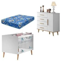 Berço Americano E Cômoda Infantil Ludmila Branco Bétula Com Colchão Ortobom Carolina - Carolina Baby