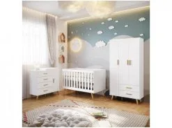 Quarto De Bebê Retrô Completo Com Guarda-roupa - Berço E Cômoda Carolina Baby Milla