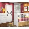 Quarto Infantil Meu Bebê 100% MDF Com Guarda-Roupa/Cômoda/Berço - Canaã - Branco - KidsBaby