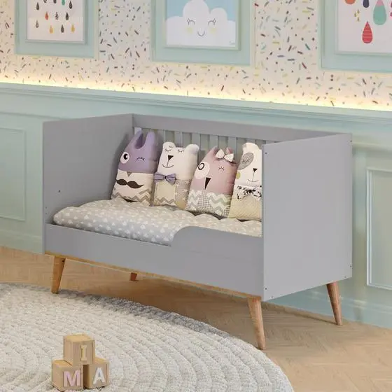 Berço Americano 3 Em 1 Retrô Evolutivo Ludmila Cinza Fosco Com Bétula Carolina Baby - Image 4