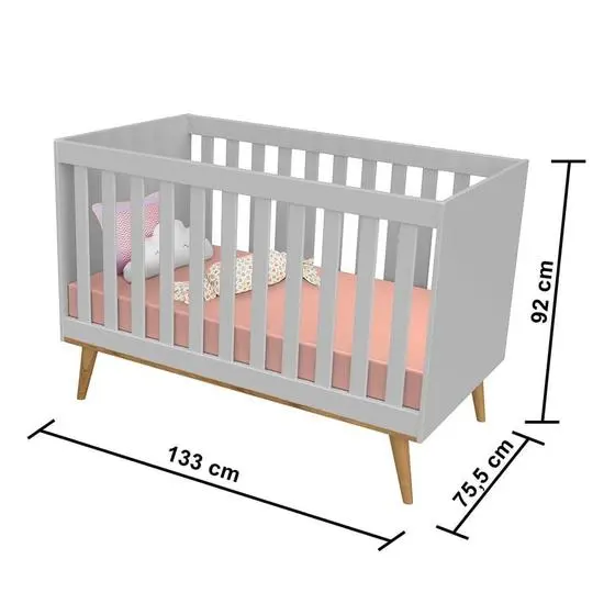 Berço Americano 3 Em 1 Retro Ludmila Cinza Fosco Com Bétula Carolina Baby - Image 3