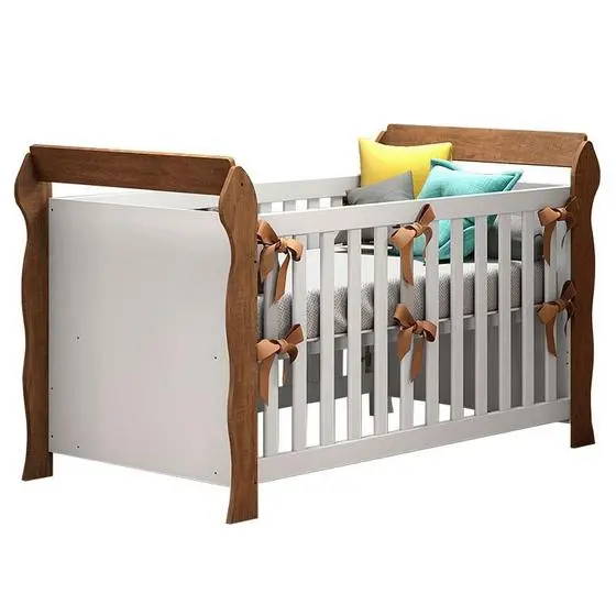 Quarto De Bebê Ariel 3 Portas E Berço Lara Branco Acetinado Amadeirado Carolina - Carolina Baby - Image 2