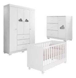 Quarto De Bebe Com Guarda Roupa Ane 4 Porta + Cômoda + Berço - Phoenix Baby