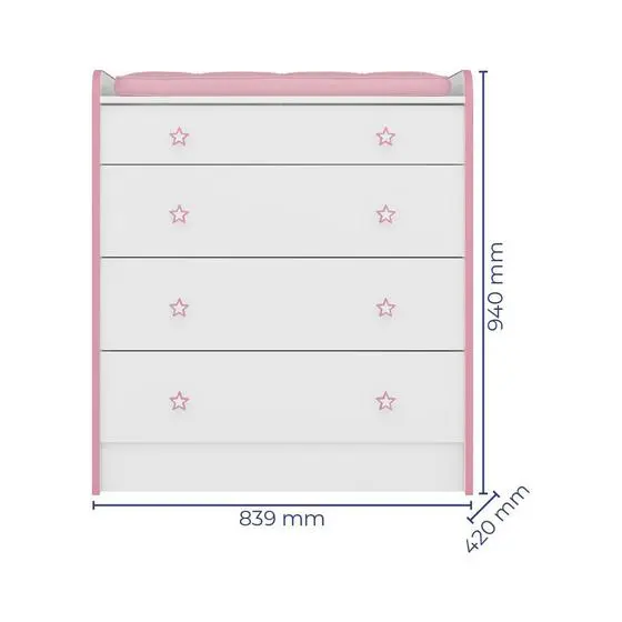 Cômoda P/ Roupas Quarto Infantil Bebê C/ Trocador 4 Gavetas Doce Sonho 2523 - Qmovi - Image 4