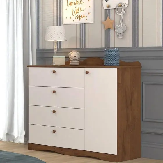 Quarto De Bebê 3 Peças Com Berço Capitonê Cômoda 4 Gavetas E Guarda Roupa 4 Portas 4 Gavetas Aquarel - Espresso Móveis - Image 10
