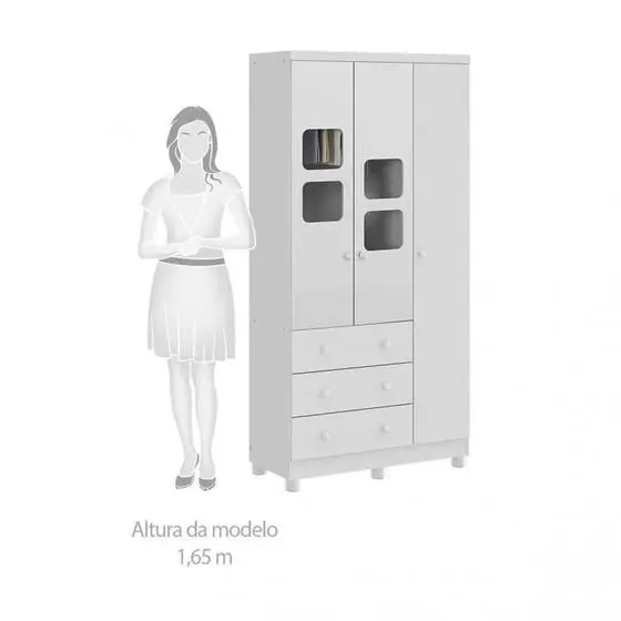 Quarto De Bebê Com Guarda Roupa 1 Porta Com Janela E Berço 100% MDF Uli Móveis Peroba - Image 5