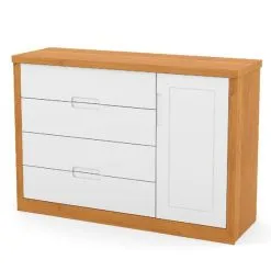 Matic Moveis Comoda De Bebê Tutto New 1 Porta E 4 Gavetas 100% MDF Cor Freijó Com Branco Soft - Matic Móveis