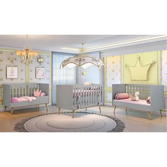 Berço Americano 3 Em 1 Retro Ludmila Cinza Fosco Com Bétula Carolina Baby - Image 2