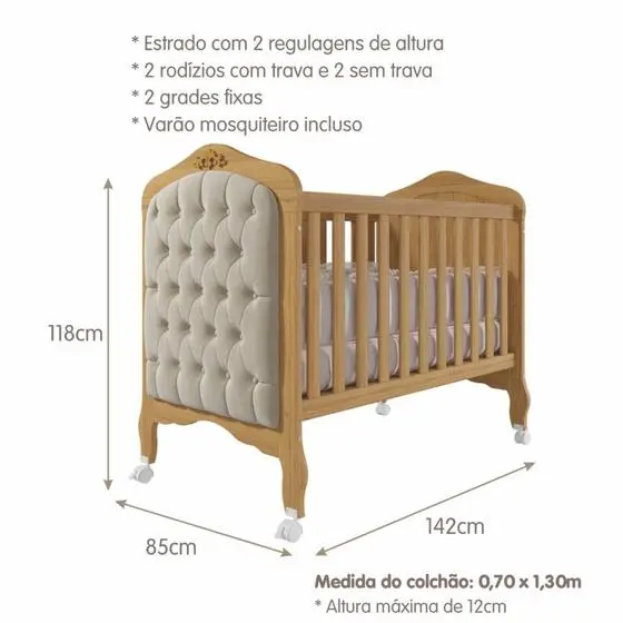 Quarto De Bebê 3 Peças Com Berço Capitonê Cômoda 4 Gavetas E Guarda Roupa 4 Portas 4 Gavetas Aquarel - Espresso Móveis - Image 7