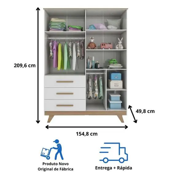 Quarto Bebê Retrô Completo Com Guarda Roupa 4 Portas Berço Mini Cama Cômoda 4 Gavetas Móveis Peroba - Image 11