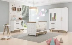 Móveis Peroba Quarto Completo Bebê Moveis Peroba Retro Com Capitonê 100% MDF Branco Carvalho