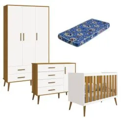 Quarto De BebĂȘ Isis 3 Portas Branco Acetinado Savana Com ColchĂŁo Ortobom - Reller