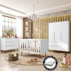 Quarto De Bebê Melinda Com Berço Americano Retrô Ana Branco E Colchão Mobili - 100% MDF