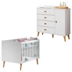 Berço Americano Ludmila Com Cômoda Infantil Duda Branco Acetinado Bétula - Carolina - Carolina Baby