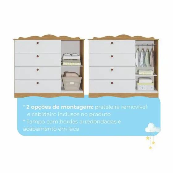 Quarto De Bebê 3 Peças Com Berço Capitonê Cômoda 4 Gavetas E Guarda Roupa 4 Portas 4 Gavetas Aquarel - Espresso Móveis - Image 5