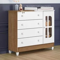 Cômoda Infantil 4 Gavetas Com Fraldário Gabrielle Branco Amadeirado Carolina Baby