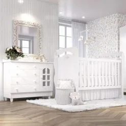 Quarto Bebê Provençal Branco Berço/Cômoda 2Pçs Grão De Gente