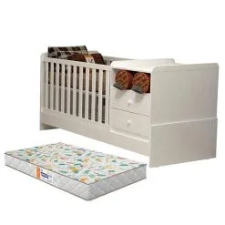 Berço Americano Multifuncional Selena Branco Brilho Com Colchão Gazin Carolina Móveis - Carolina Baby