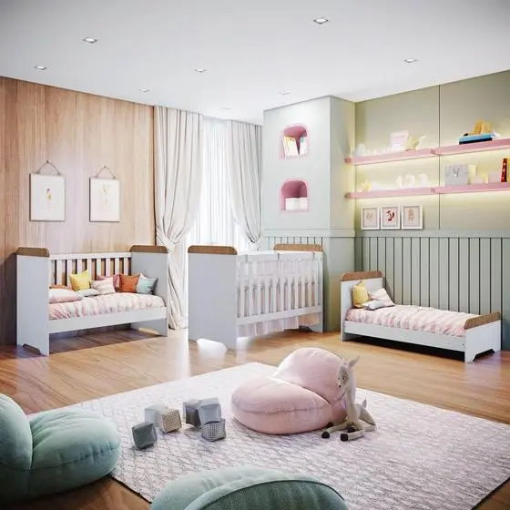 Quarto De Bebê Guarda Roupa 4 Portas Cômoda Ariel Berço 3 Em 1 Gabrielle Amadeirado Carolina Baby - Image 3