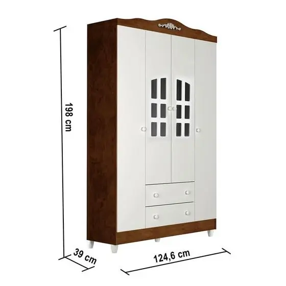 Quarto De Bebê Provençal Guarda Roupa 4 Portas Cômoda Berço Com Colchão Amadeirado Carolina Baby - Image 9