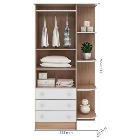 Quarto Infantil Guarda Roupa, Cômoda Trocador E Mini Cama Doce Sonho Branco/Carvalho - Qmovi - Image 5