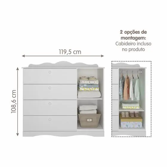 Quarto De Bebê 3 Peças Com Berço Capitonê Cômoda 4 Gavetas E Guarda Roupa 4 Portas 4 Gavetas Aquarela Espresso Móveis - Image 11