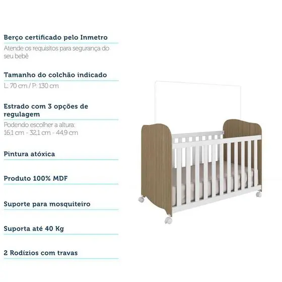 Conjunto Quarto De Bebê Completo Com Berço Americano E Guarda Roupa 4 Portas Com Janelas Mimo Espres - Espresso Móveis - Image 11