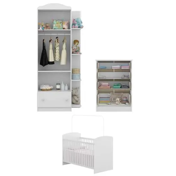 Quarto Infantil Completo João E Maria Multimóveis Com Colchão, Berço, Guarda Roupa E Cômoda Bco/Col - Image 5