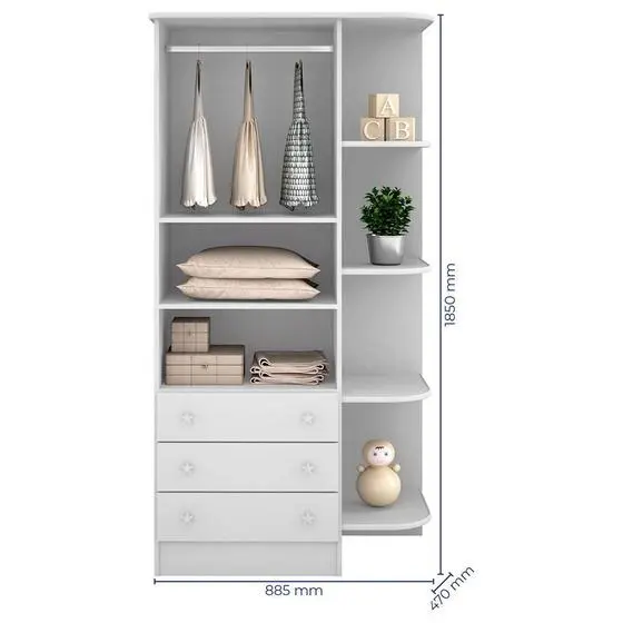 Quarto Para Bebê Com Guarda Roupa E Cômoda Doce Sonho Branco - Qmovi - Image 3