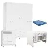 Quarto De Bebê 6 Portas Ternura Baby Com Berço Gabi Branco Brilho Com Colchão - Incorplac