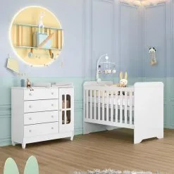 Quarto De Bebê Cômoda Com Fraldário Berço 3 Em 1 Gabrielle Branco Brilho Carolina Baby