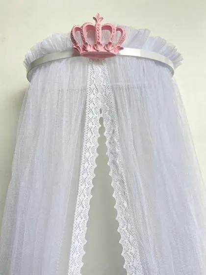 Dossel De Coroa Rosa Menina E Mosquiteiro Com Renda - Berço De Luxo