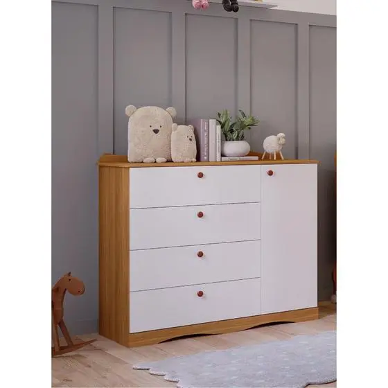 Quarto De Bebê 3 Peças Com Berço Capitonê Cômoda 4 Gavetas E Guarda Roupa 4 Portas 4 Gavetas Aquarel - Espresso Móveis - Image 2