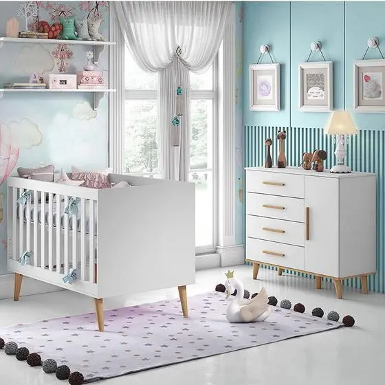 Berço Americano E Cômoda Infantil Ludmila Branco Bétula Com Colchão Gazin Carolina - Carolina Baby - Image 2