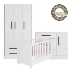 Quarto De Bebê Completo Qencanto Qmovi Branco Com Colchão Gazin