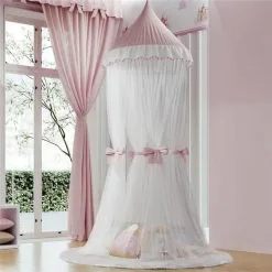 Tenda Dossel Rosa Babados E Pompons Grão De Gente
