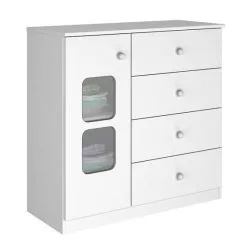 Cômoda Infantil Xodó 4 Gavetas Com Porta Móveis Estrela Branco