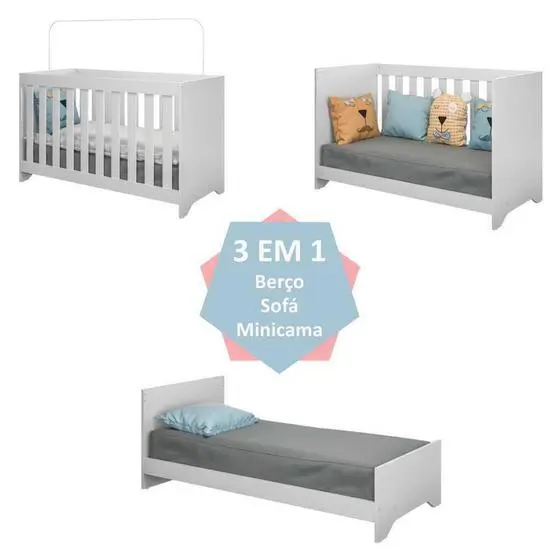 Berço 3 Em 1 Vira Cama Com Colchão Incluso Elza Multimóveis Branco - Image 4